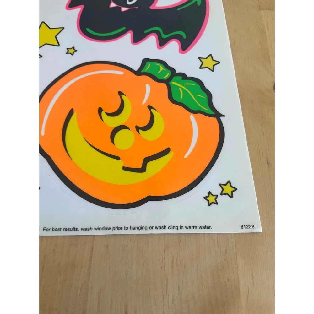 Vintage 2001 Classic Clings Fluorescent Halloween Window Decals Bats Pumpkins